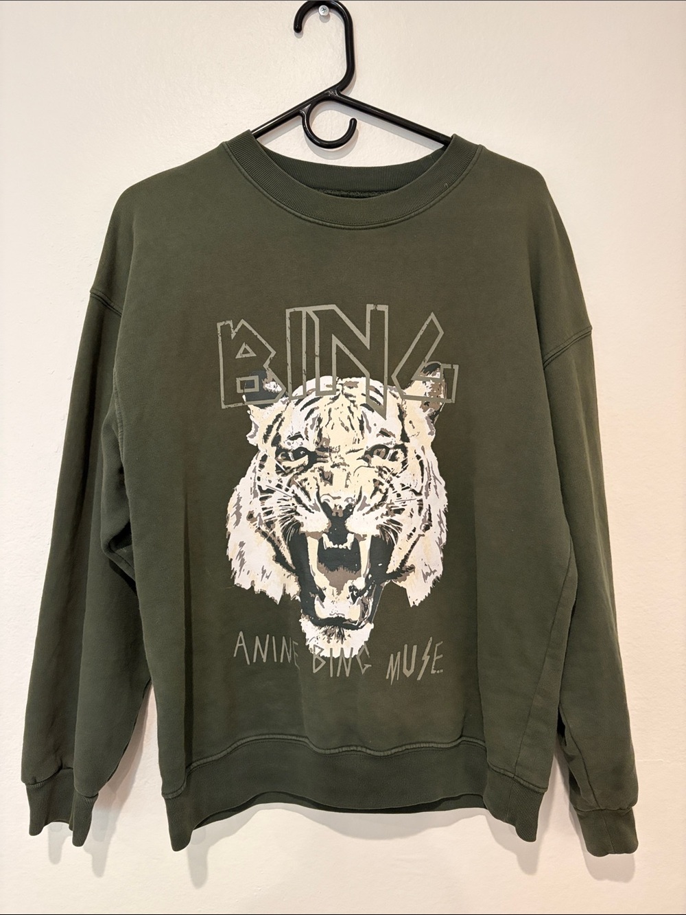 Anine Bing Olive Green Tiger Graphic Crewneck Sweatshirt